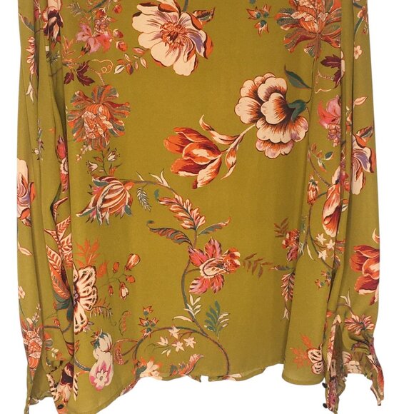 Gibson + Latimer Blouse Womens XL Green Floral Ruffle Cuff Mock Neck Boho Top - Picture 12 of 15